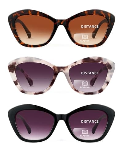 LADEESSE 3 Pack Bifocal Reader Sunglasses for Women Fashion Cateye Sun Readers Outdoor Reading Glasses UV400 +2.75 Protection - Image 1
