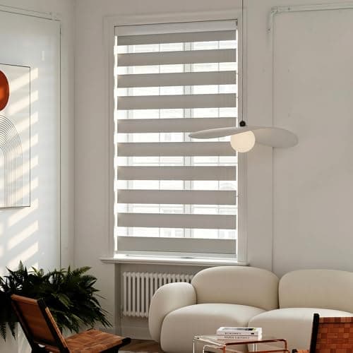GHV Zebra Blinds for Windows Corded Blackout Dual Layer Privacy Shades Light Control for Day and Night Home Office (Gray, 33 in (W) x 64 in (H)) - Image 1