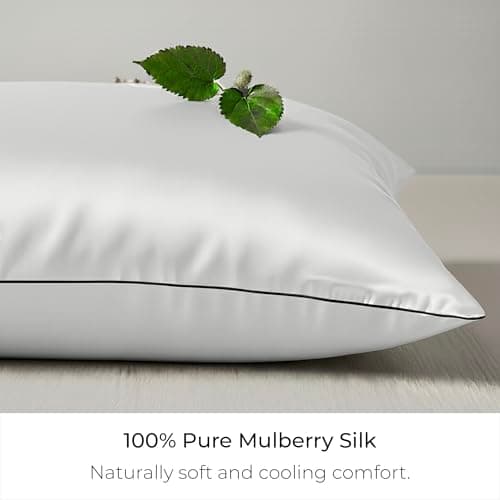 Mellanni Pure Silk Pillowcase Queen Size - Perfect for Hair and Skin, Preventing Wrinkles - Easy Care - Naturally Cooling Silk Pillow Cover with Hidden Zipper (Queen, White, Black Piping) - Thumbnail 2