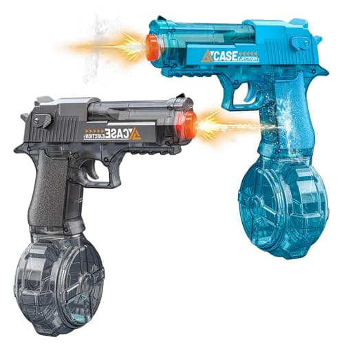 2 Pack Automatic Electric Water Gun for Kids Adults, Rechargeable Water Blaster Toy and Led Light, Long Range 32-35 FT, Water Gun for Swimming Pool Beach Outdoor Water Fighting Parties (Black+Blue) - Image 1