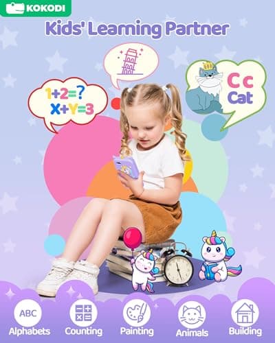 KOKODI Kids Smart Phone Toys, Birthday Gifts Unicorn Toddler Play Phone for Girls 3-10, Touchscreen HD Dual Camera Cell Phone, Travel Toy Preschool Learning Toy for Kids (Purple) - Thumbnail 4