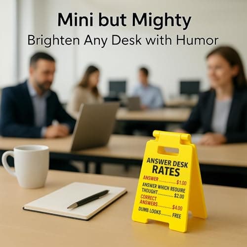 VDOR Office Desk Accessories Sign: Funny Gag Gifts Mini ANSWER DESK RATES Sign for Coworker & Boss – Cubicle Decor Home Office - Thumbnail 2
