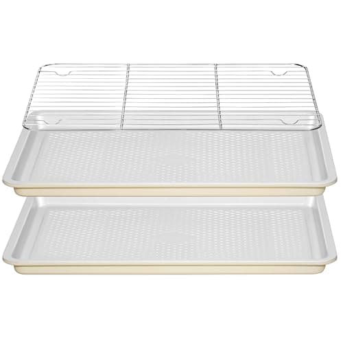 Ymiton Nonstick Ceramic Baking Sheet With Rack, 2-Pack Half Sheet Pan, Non-Toxic, PTFE & PFOA Free, Warp-Free, Oven Safe 550°F, Dishwasher Safe, Aluminized Steel, Gray Yellow - Image 1