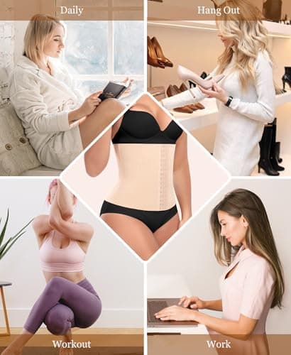Ganado Waist Trainer for Women Corset Shapewear Tummy Control Waist Cincher Underbust Postpartum Girdle Body Shaper (#2 Black+Beige(28CM), XS) - Thumbnail 5