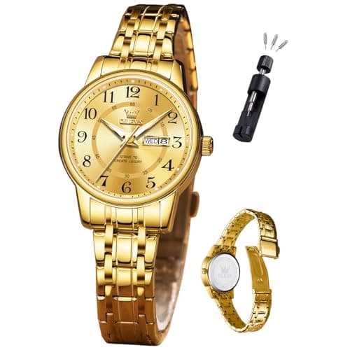 OLEVS Watch Women Gold Watches for Women Luxury Stainless Steel Waterproof Small Wrist Large Face Simple Analog Quartz Womens Watch Easy to Read Silver Arabic Numerals Ladies Watches - Image 1