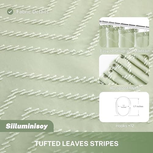 Boho Shower Curtain with White Tassel Woven Fabric Sage Green Shower Curtain 72 x 72 Modern Farmhouse Textured Tufted Chevron Striped Minimalist Bathroom Shower Curtain - Thumbnail 6