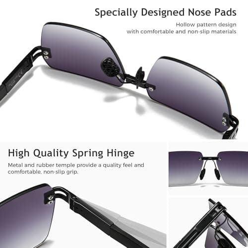 SUNGAIT Rimless Rectangle Sunglasses Square Frameless Shades for Men Women Y2K Vintage Retro UV Protection (Black/Grey Gradient Lens) SGT722-HH - Thumbnail 3