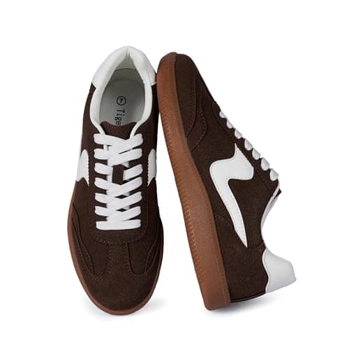 Tigeridea Brown Sneakers for Women Business Casual Comfortable Tennis Shoes Lace up Slip on Chocolate Women's Fashion Sneakers Size 9.5 - Image 1