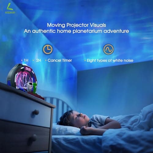 L LOHAS LED Galaxy Projector Night Light, Space Portal Night Light with Static Electricity Ball with Stargate, White Noise Sound Machine, Bluetooth Music, Clock/Timing Globe Lamp for Bedroom - Thumbnail 5