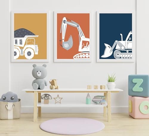 Wavkkey 3 Pcs Construction Truck Nursery Wall Art Excavator Dump Truck Tractor Poster Painting Picture Wall Decor Canvas Print Artwork Kids Room Boys Room Baby Room Home Decoration Unframed - Thumbnail 5