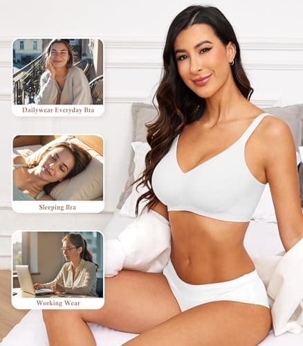 POSESHE Bralettes for Women with Support Comfortable Bras No Underwire Seamless Everyday Padded Bra White - Thumbnail 6