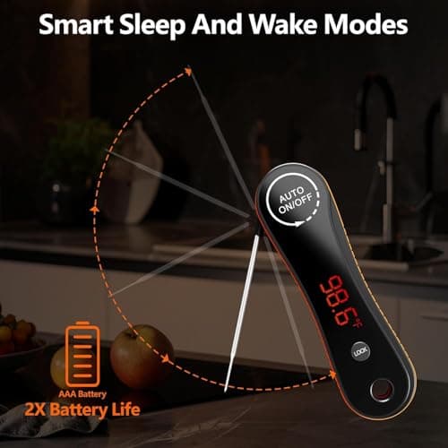 Meat Thermometer Digital - Paysean Instant Read Meat Thermometer with Auto Rotating Backlit Display, IP67 Waterproof for Cooking, Grilling, BBQ, Candy (Deep Black) - Thumbnail 6