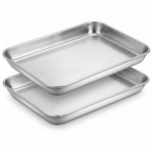 2 Pcs Baking Sheets for Oven, 12 x 9.5 Inch Stainless Steel Cookie Sheets Set, Non-Stick Toaster Oven Tray, Rectangular Baking Pan for Cooking, Rust Free & Dishwasher Safe (Silver)