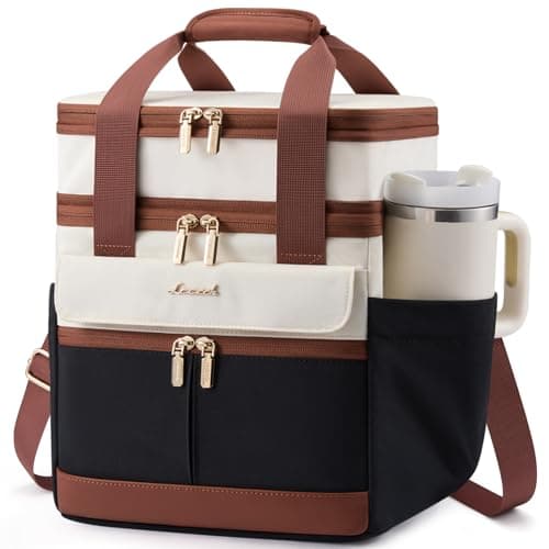 LOVEVOOK Insulated Lunch Bag Women Men,Expandable Double Deck Lunch Box for Women With Large Cup Holder,Leakproof Cooler Bag For Adult Lunch Tote Bag Work Picnic Beach with Adjustable Shoulder Strap - Image 1
