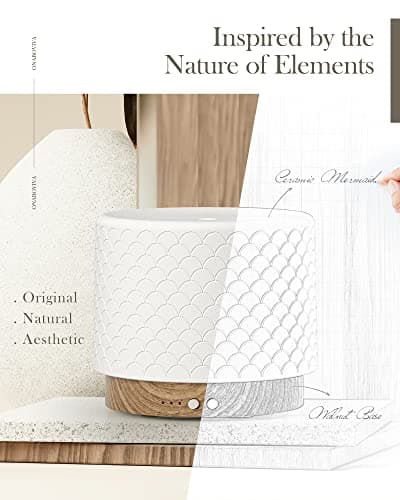 Essential Oil Diffuser -280ml Ceramic Diffuser for Large Room&Commercial Use, 2.4MHz Cool Mist Humidifier & Independent Decorative Light & Aromatherapy Diffuser,2 Mist,Timer,Auto-Off - Thumbnail 2