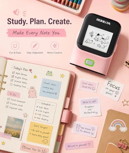 Rongta Mini Sticker Printer, Bluetooth Thermal Label Printer, Portable Inkless Label Maker Suitable for Creative Kids DIY, Diaries, Study Notes, Pink - Thumbnail 6