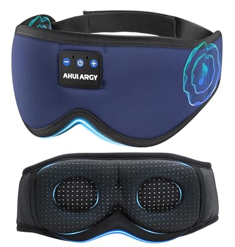 AHUIARGY Ice Silk Sleep Mask with Headphones, Sleep Headphones for Side Sleeper with 3D Cups, Bluetooth 5.4 Sleeping Eye Mask, Total Blackout Sleeping Headphones for Women Men(Navy) - Image 1