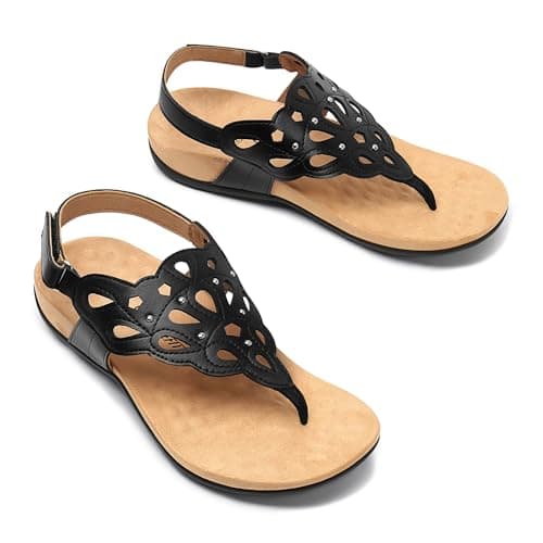 Athlefit Women's Arch Support Orthotic Sandals Comfortable Walking Orthopedic Thong Black Sandals Size 9.5 - Thumbnail 6