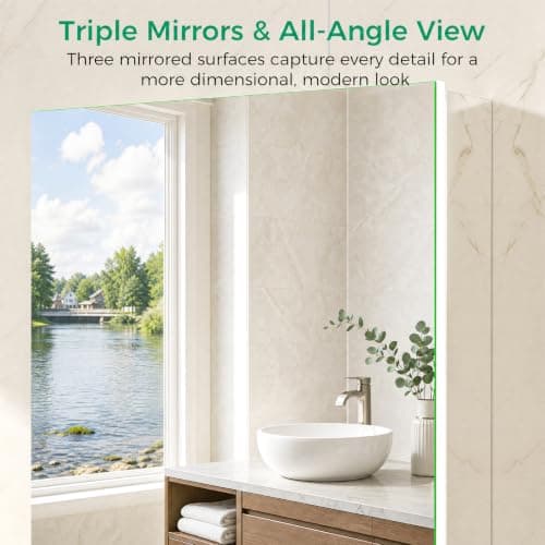 BROBIG 20 x 26 Medicine Cabinet Mirror, Moisture-Proof Aluminum Bathroom Medicine Cabinet with Mirror, Bathroom Mirror Cabinet with Adjustable Shelves, DTC Hinges, Recessed/Surface-Mounted - Thumbnail 4