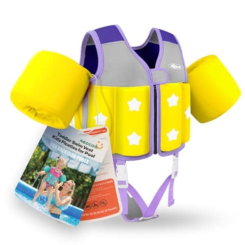 AEOCOO Kids Pool Floaties 1-2-3-5-7-9 Years Old, Toddler Swim Vest 20-30-50-70 Pounds, Comfortable Extended Wear Kids Float Jacket with Crotch Strap, Bright Design and Unpadded Sides, Purple - Image 1