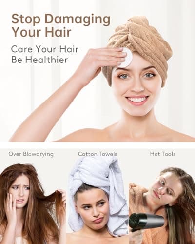 YFONG 3 Pack Hair Drying Towels, Hair Towel with Button, Super Absorbent Microfiber Hair Towel for Curly Hair, Fast Drying Hair Wraps for Women Girls, Microfiber Towel for Hair - Thumbnail 4