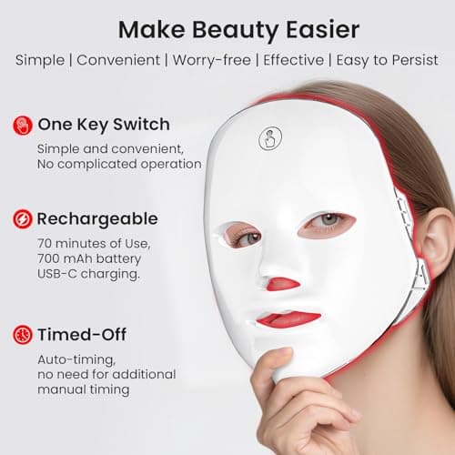 SUERBEATY Red Light Mask For Face, 7-1 Colors Red Light Face Mask, Facial Skincare At Home, Cordless, Portable and Rechargeable - Thumbnail 6