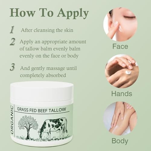 Beef Tallow, Tallow Face Moisturizer, Beef Tallow for Skin, Unscented 100% Organic Beef Tallow Blam Grass Fed Finished Whipped Tallow Face Cream Moisturizer Body Lotion Skin Care for Sensitive Skin - Thumbnail 5