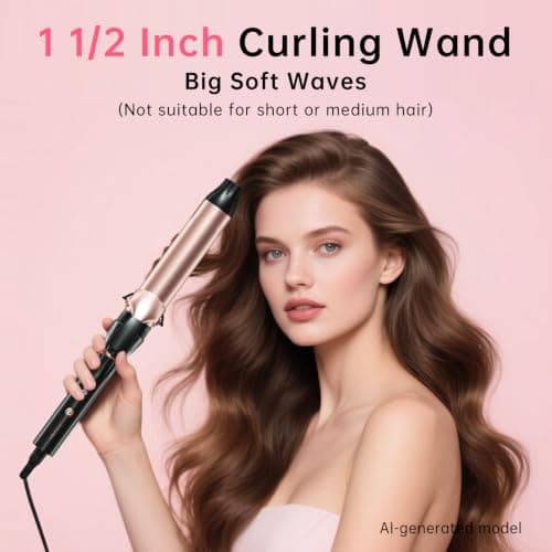 Hahahope Professional 1 1/2 Inch Curling Iron with Clamp - Large Barrel Curling Wand for Long Hair, Global Voltage, 7 Adjustable Heat Settings, Lightweight Design - Thumbnail 2