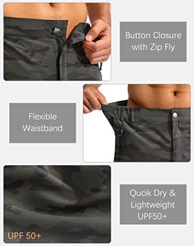 Pudolla Men's Hiking Cargo Shorts 9" Lightweight Outdoor Work Shorts for Men Travel Golf Camping Casual with 5 Zipper Pockets(Green Camo X-Large) - Thumbnail 5