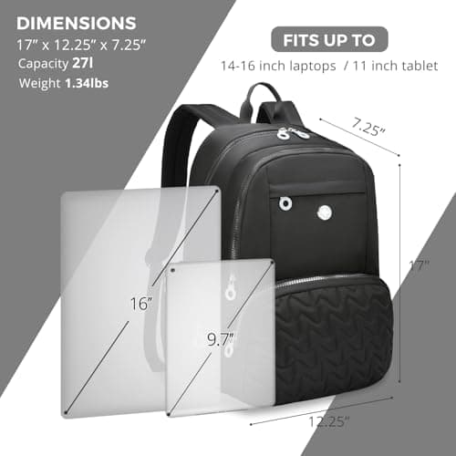 Swissdigital Design Backpack for Women, 15.6 inch Laptop College Black Medium Simple Modern Backpacks for School with USB Charging Port for Womens Girls | SD1711-01 - Thumbnail 4