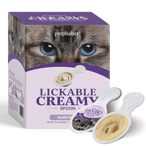 PETPHABET Lickable Cat Treats Spoon, 36 Count Creamy Puree Kitten Treats Salmon & Fish Roe Recipe, Functional Wet Paste Cat Snacks for Skin & Coat Support, Grain-Free Kitty Treat with Taurine