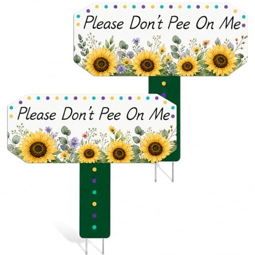 2 Pack Sunflower No Peeing Dog Sign for Yard, PVC Please Don't Pee on Me Sign, 11.5x9" Curb Your Dog Stake, Decorative No Pooping Signs for Grass