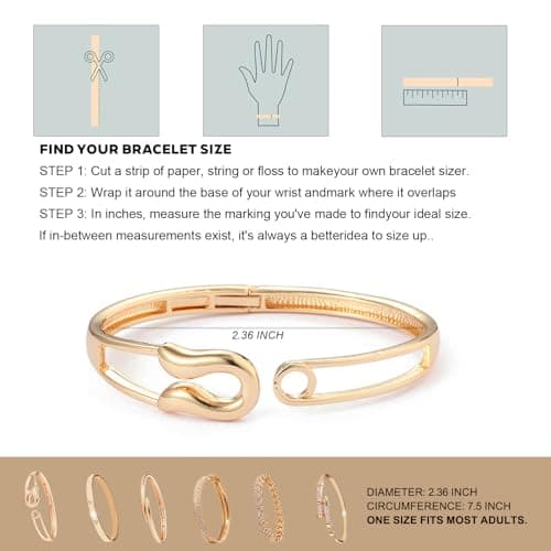 6-Piece 18K Gold Plated Bangle Bracelet Set for Women - Clover, Rivet & Safety Pin Designs, Stackable Trendy Jewelry, Zinc Alloy with Rhinestones, Tarnish & Oxidation Resistant, Gift for Her, Girlfriend, Wife, Mom, Sister, Lover on Birthday, Christmas, Valentine's Day, Mother's Day - Thumbnail 3