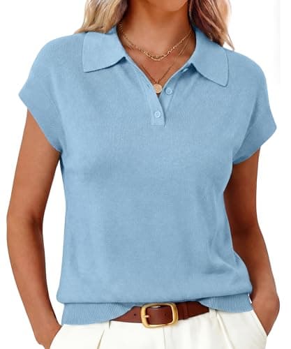 Arach&Cloz Womens Sweater Vest 2026 Summer Wool Blend V Neck Button Down Business Casual Tops Teacher Outfits Old Moeny Sweater Tops Dressy Blue XL - Image 1