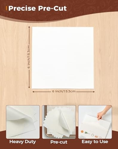 Atchake 6x6 Inches Parchment Paper Squares, 320Pcs Non-Stick Hamburger Patty Paper, Unbleached 100% Wood Pulp Burger Paper for Separating Patty, Burgers, Naan, Tortillas, Freezer, Oven, Microwave - Thumbnail 2