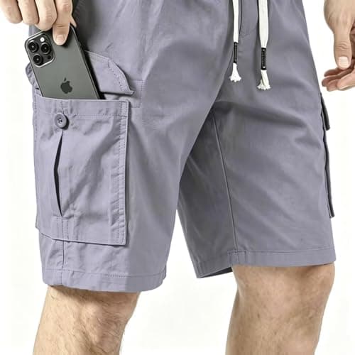 Msmsse Men's Hiking Cotton Cargo Shorts Summer Workout Casual Shorts with Multi Pockets Grey US 34 - Thumbnail 3
