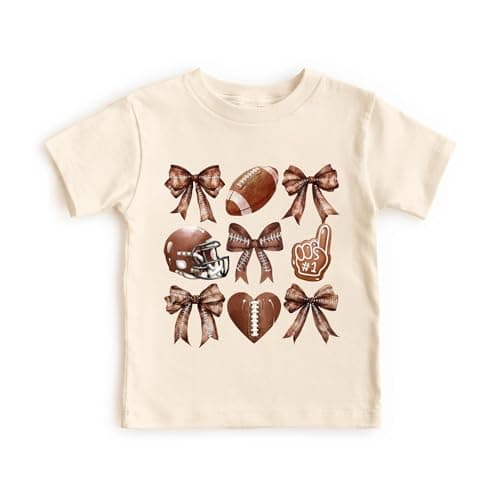 JINTING Football T-Shirts for Girls Game Day Short Sleeve Shirt Toddler Football Season Kids Bow Coquette Tops-Apricot - Image 1