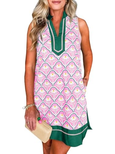 Cicy Bell Womens Summer Floral Print Mini Dress V Neck Sleeveless Color Block Boho Dresses Casual Beach Vacation Outfits - Image 1