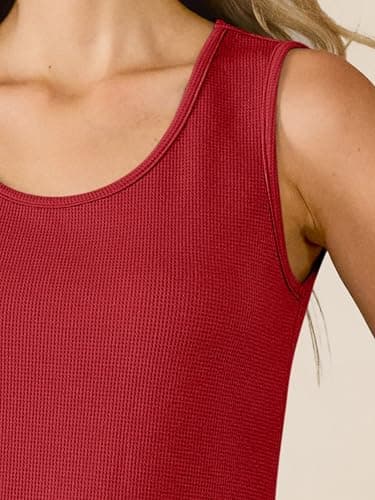 ANRABESS Tank Tops for Women Waffle Knit Scoop Neck Flowy Casual Sleeveless Shirts 2026 Summer Clothes Bright Red X-Large - Thumbnail 4
