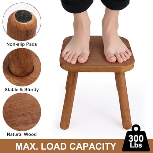 zaowofires Solid Wood Step Stool，Wooden Plant Stool, Wood Plant Stand, Round Footstool, Removable Portable, Small Short Shoe Changing Stool (Walnut, 9.3inch) - Thumbnail 6