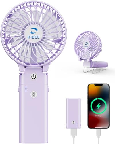 KIBEE Portable Handheld Fan - 5200mAh USB Rechargeable [20H Max Runtime], Foldable 180° Mini Personal Fan, 3-Speed with Stand for Travel/Outdoor/Makeup/Concerts (Purple) - Image 1