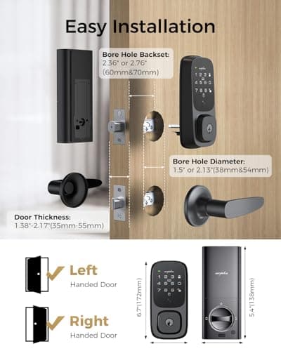 ARPHA Keyless Entry Door Lock, Palmar Vein Recognition Deadbolt with Handleset for Front Door, Built-in WiFi, Amazon Alexa, Google Assistant, App-Control, Voice Control, NFC (No Handle) - Thumbnail 4