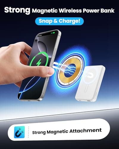Aterob for Magsafe Power Bank 5000mAh, 0.57'' Ultra Slim Magnetic Battery Pack, 15W Wireless Magnetic Portable Charger, 20W PD Fast Charging, Battery Pack for iPhone 17/16/15/14/13/12 Series (White) - Thumbnail 2