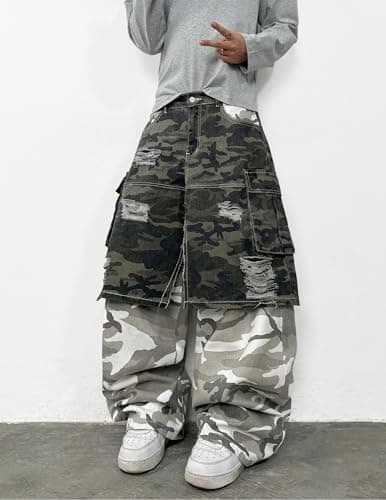 Men's Y2k Hip Hop Baggy Jeans Camo Denim Pants Loose Fit Denim Pantalones Long Trousers Streetwear Rock Camouflage - Thumbnail 5