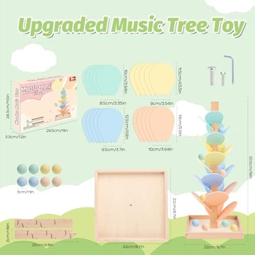 Marble Run Wooden Ball Drop Toys for 3-5 4-8 Wood Montessori Toys Music Tree for Toddlers Musical Game Learning Color Sorting Sensory Toys for Boys Girls 8-12 Gift (Height: 19.9in) (1.1in Balls) - Thumbnail 2