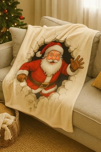 Carastora Santa Blanket - Soft and Warm Flannel Holiday Blanket, 40x50 inches, Perfect for Sofas, beds, Home, and White Elephant Gifts. - Thumbnail 4