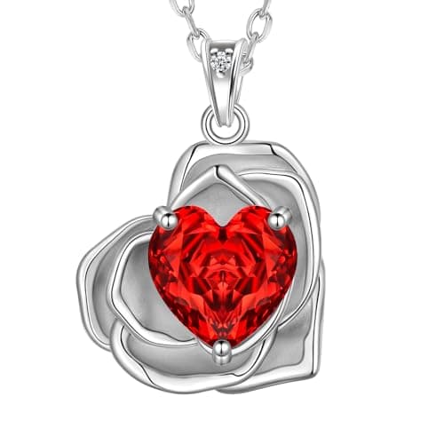 Birthstone Rose Heart Pendant Necklace - 925 Sterling Silver Rose Cut Cubic Zirconia Love Necklace Anniversary Birthday Jewelry Gift for Women Wife Mom Daughter (01-January) - Image 1