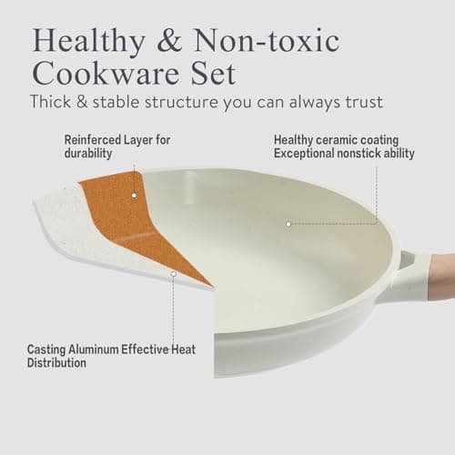 Pots and Pans Set Non Stick Ceramic Cookware Set 22-Piece Nonstick Kitchen Cooking Sets Stockpot Saucepan Frying Pans - Thumbnail 4
