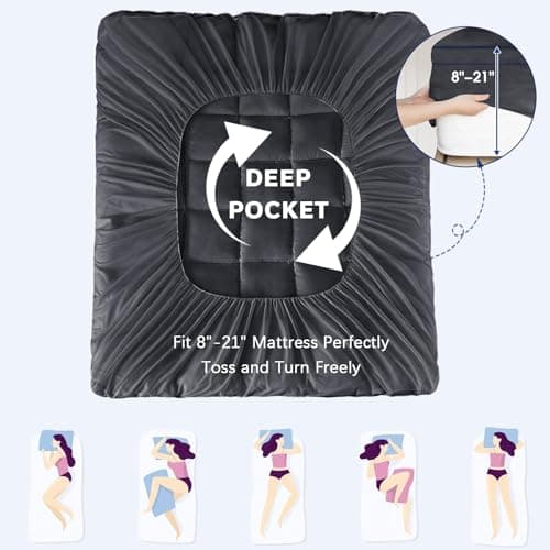 CYMULA Short Queen Mattress Pad, Cooling Bed Topper, Thick Pillow Top, Grey Plush Down Alternative Fill - Thumbnail 6