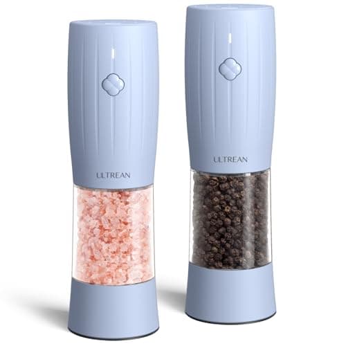 Ultrean Pepper Grinder, Rechargeable Salt and Pepper Shakers, Automatic Grinder for Kitchen,6 Adjustable Coarseness, LED Light, Christmas Gifts, Sky Blue